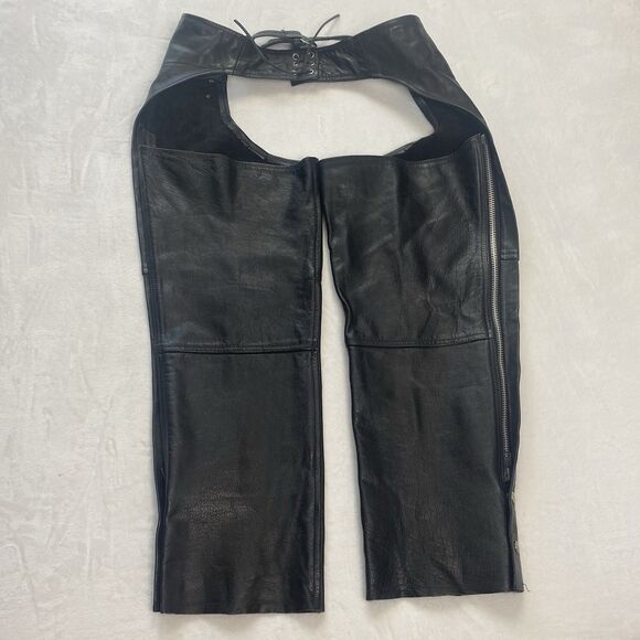 Vintage Barneys Leather Chaps Adult XL Black Leather Motorcycle Riding - Picture 3 of 15